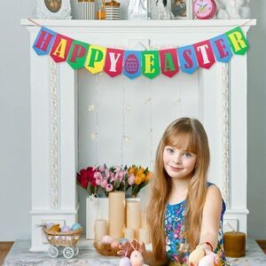 NWT Easter Felt Banner/Garland for Kids Easter Party Decor HAPPY EASTER Banner